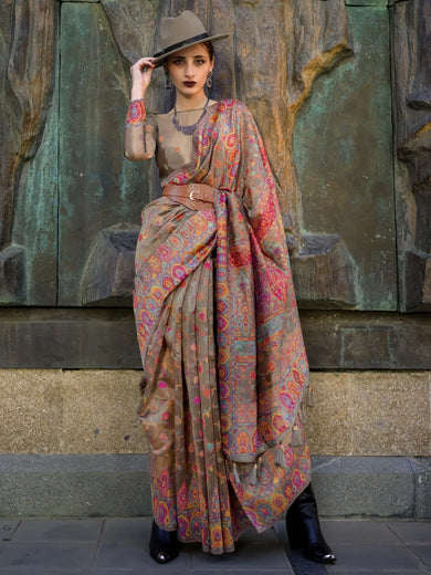 Mesmerizing Brown Weaving Organza Traditional Saree With Blouse